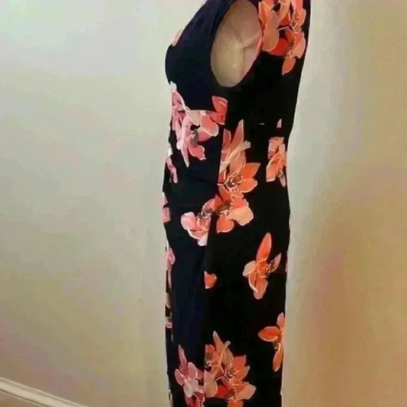 Connected Apparel Faux Wrap Floral Sheath Boatneck Dress Size:10 - Picture 8 of 9